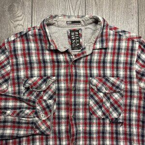 Billabong Flannel Shirt Plaid Large Red Western Surf Elbow Patches
